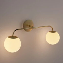 Applique Double Laiton Et Verre Opaline, Moricio