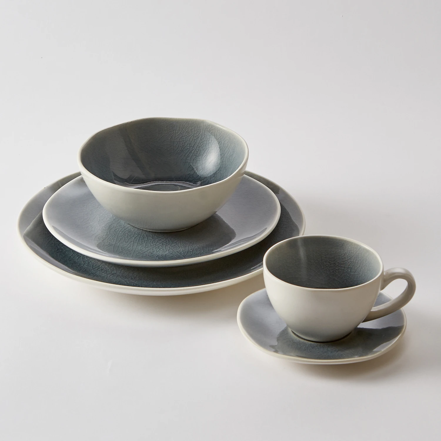 Lot 4 Assiettes Dessert Craquelées, Gogain 18 Lot 4 Assiettes Dessert Craquelées, Gogain – Image 16